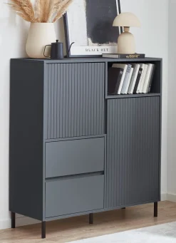Sale BADER Highboard mit aufwendiger Rillenfront ANTHRAZIT