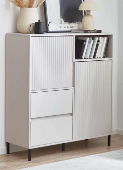 BADER Highboard mit aufwendiger Rillenfront WEISS