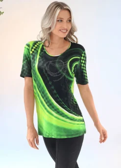 New BADER Hinreißendes Shirt mit silberfarbenen Zierplättchen SCHWARZ-NEONGRÜN