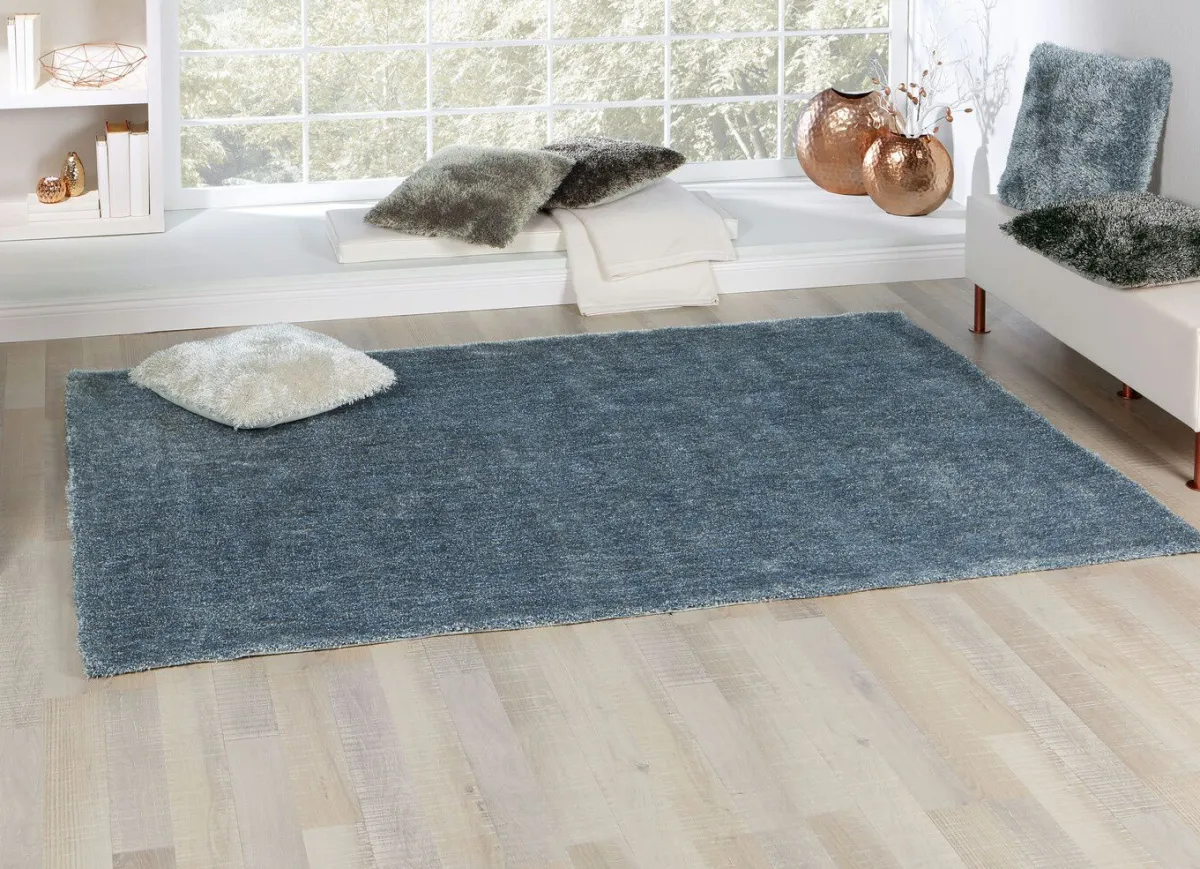 Sale BADER Hochflor-Teppiche und Kissen mit Baumwoll-Rückseite BLAU