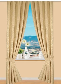 New BADER Hochwertige Jacquard Übergardinen-Garnitur BEIGE