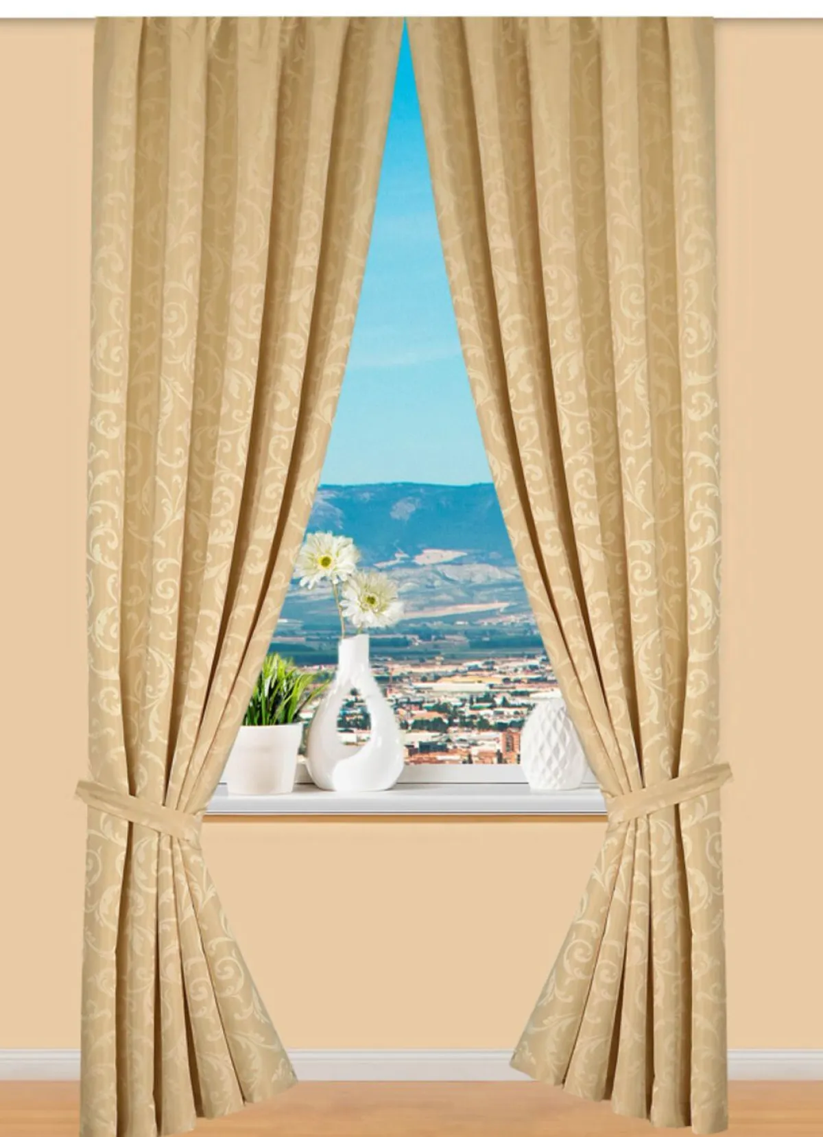 New BADER Hochwertige Jacquard Übergardinen-Garnitur BEIGE