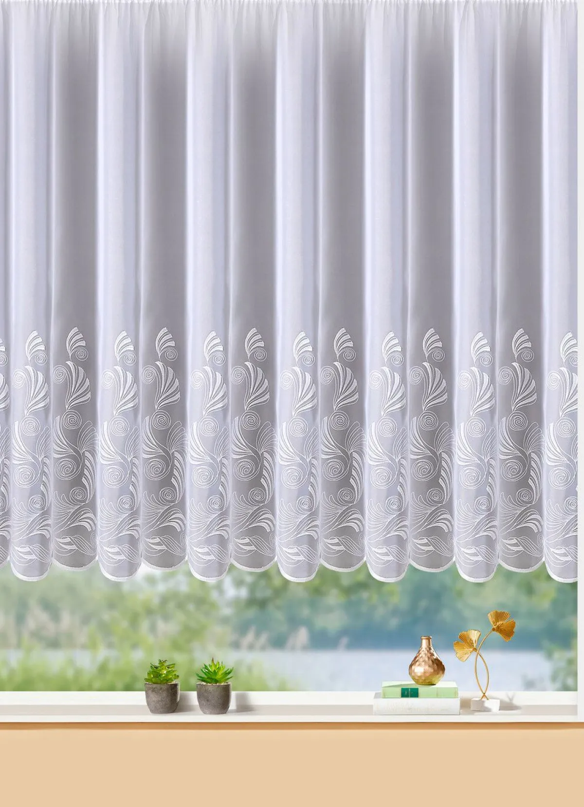 Hot PLAUENER STICKEREI Hochwertiger Blumenfensterstore Blumenfenster-Store WEISS