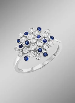 New BADER Hochwertiger Damenring mit Safir und Brillanten