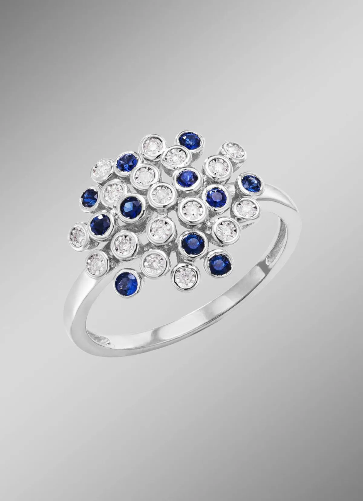 New BADER Hochwertiger Damenring mit Safir und Brillanten