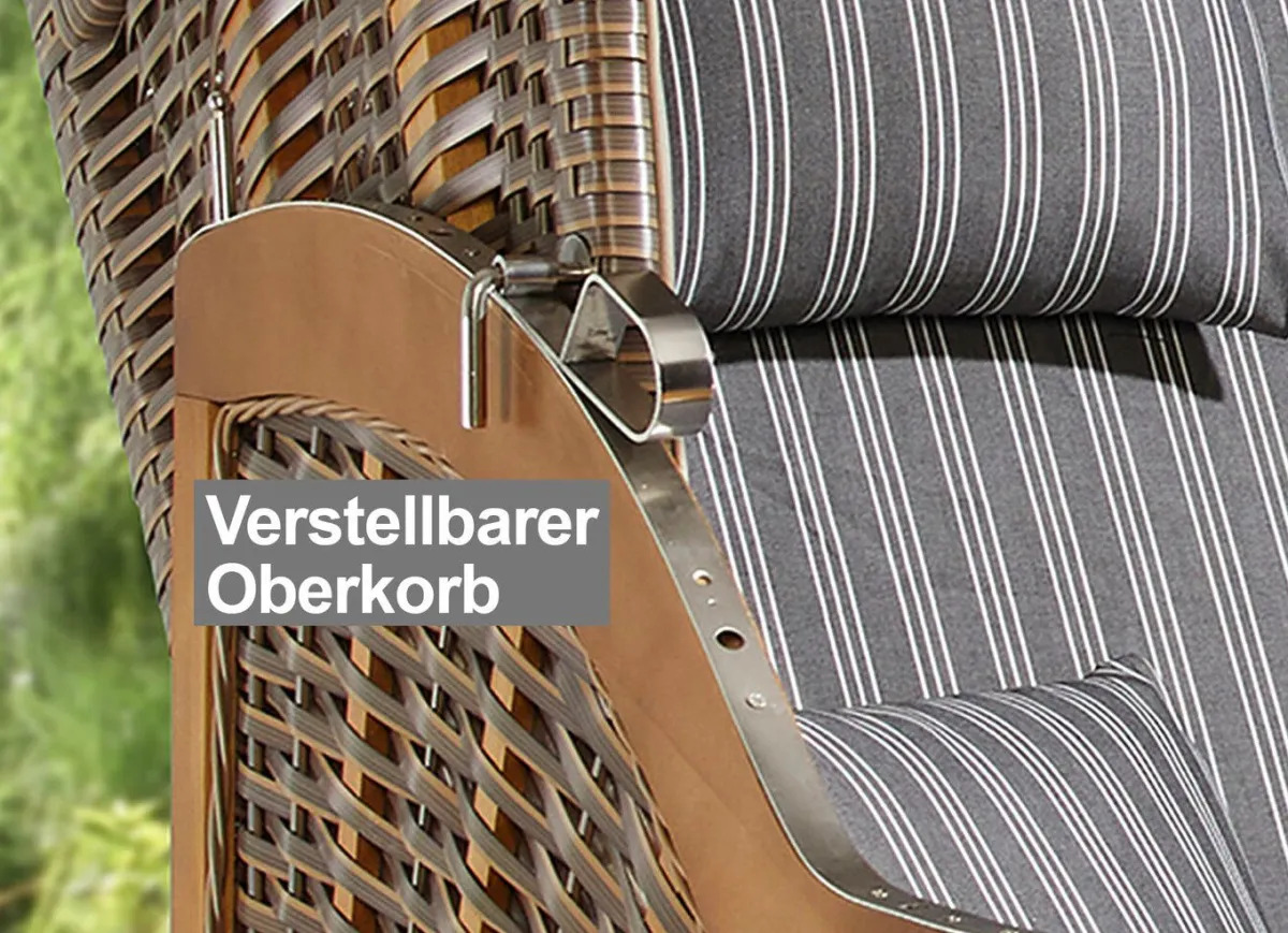 New BADER Hochwertiger Strandkorb Flair aus Pinienholz GRAU
