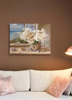 Best BADER Hochwertiges Leinwandbild auf Holzrahmen gezogen CREME