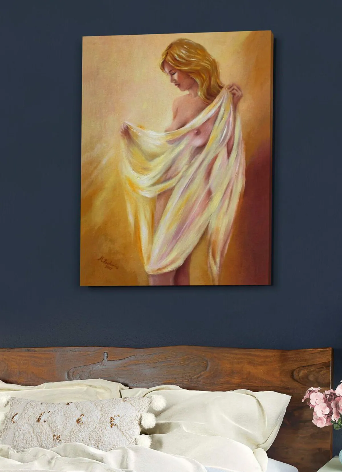 Clearance BADER Hochwertiges Leinwandbild mit dem Titel Akt mit Tuch NATUR