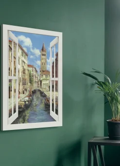 BADER Hochwertiges Leinwandbild Venedig – mit weißem Fenster WEISS-BLAU