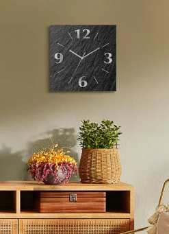 Best BADER Hochwertige Wanduhr in Schiefer-Optik ANTHRAZIT
