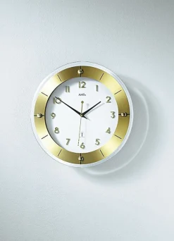 Online BADER Hochwertige Wanduhr von AMS, aus facettiertem Mineralglas GOLD