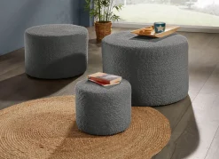Outlet BADER Hockerset, 3-teilig, mit angenehm flauschigem Stoff ANTHRAZIT