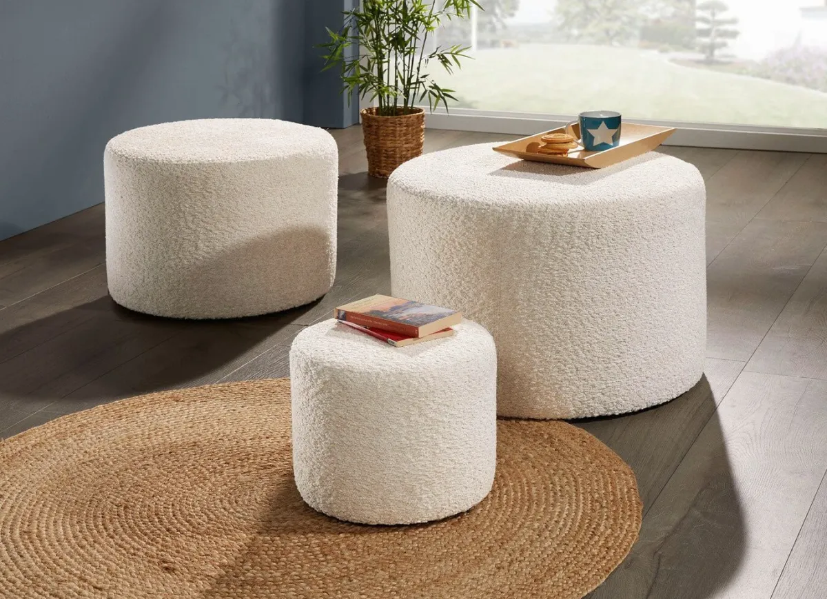 Discount BADER Hockerset, 3-teilig, mit angenehm flauschigem Stoff CREME