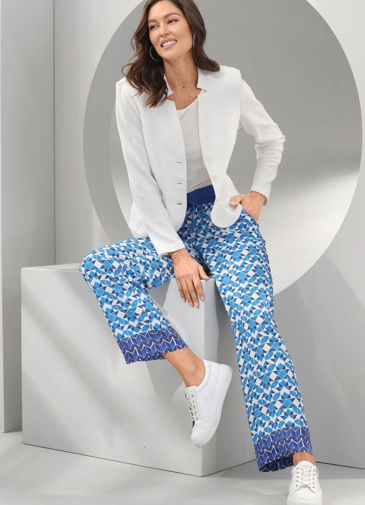 New BADER Hose in modischer Weite BLAU-ECRU