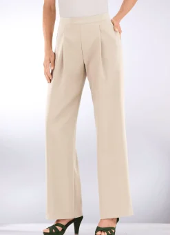 New KLAUS MODELLE MADE IN GERMANY Hose mit Bundfalten in modischer Weite BEIGE