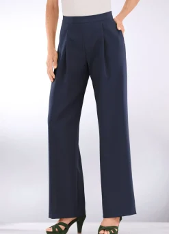New KLAUS MODELLE MADE IN GERMANY Hose mit Bundfalten in modischer Weite MARINE