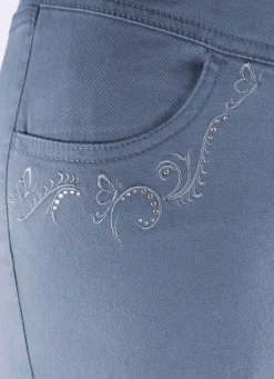 Discount BADER Hose mit funkelnden Glitzersteinchen TAUBENBLAU