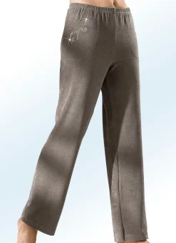 New BADER Hose mit hübscher Schmucksteinzier TAUPE
