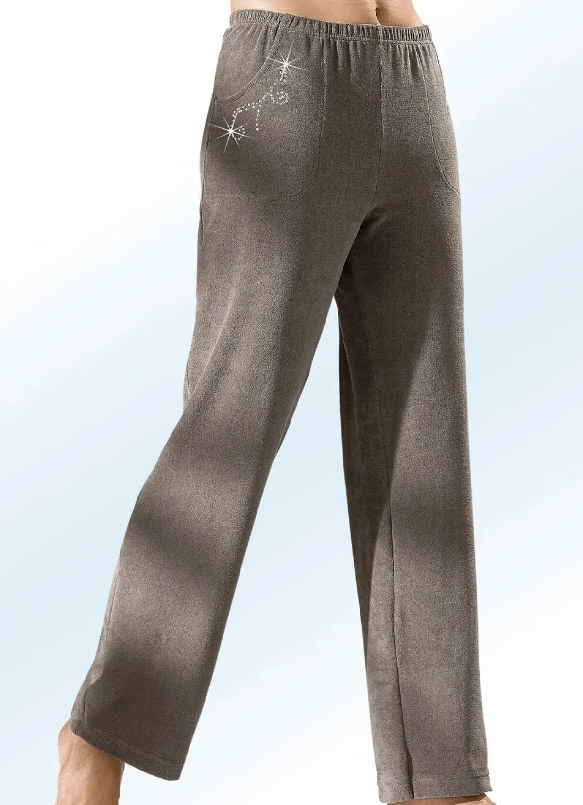 New BADER Hose mit hübscher Schmucksteinzier TAUPE