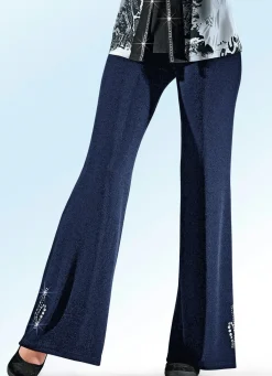 Clearance KLAUS MODELLE MADE IN GERMANY Hose mit Metallplättchen-und Strasszier NACHTBLAU