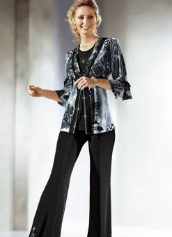Hot KLAUS MODELLE MADE IN GERMANY Hose mit Metallplättchen-und Strasszier SCHWARZ