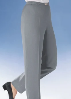 KLAUS MODELLE MADE IN GERMANY Hose mit Metallzier am Bund in 8 Farben HELLGRAU MEL.
