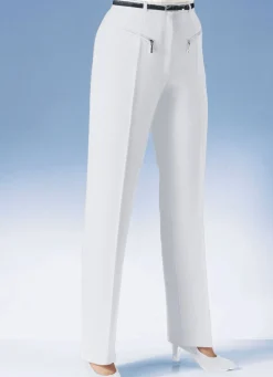 BADER Hose mit paspelierten Reißverschluss-Taschen WEISS