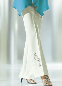 Best KLAUS MODELLE MADE IN GERMANY Hose mit schmückendem Strasszier-Motiv ECRU