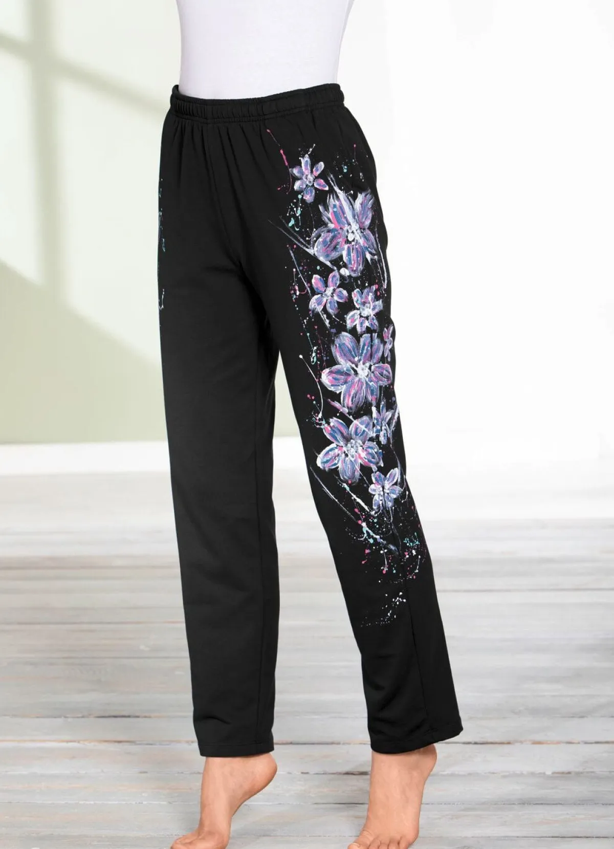 BADER Hose mit tollem Floral Dessin SCHWARZ