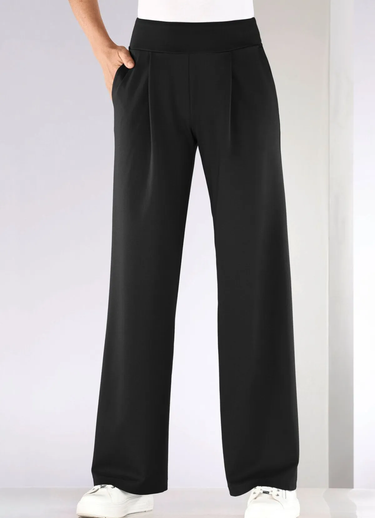 New KLAUS MODELLE MADE IN GERMANY Hose mit weitem Beinverlauf SCHWARZ