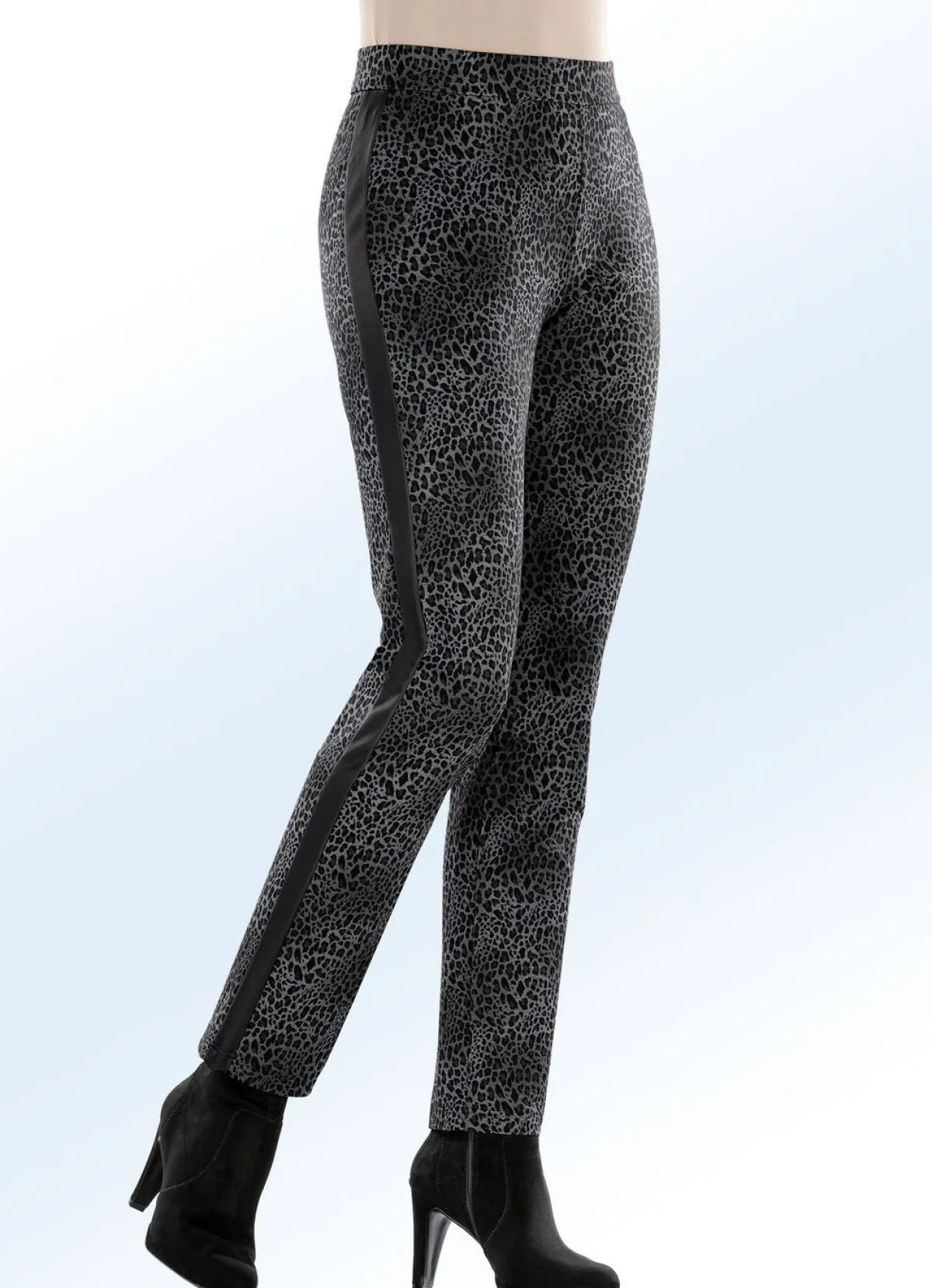 Discount KLAUS MODELLE MADE IN GERMANY Hose in aktueller Leo-Dessinierung GRAU-SCHWARZ