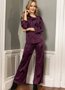 Clearance KLAUS MODELLE MADE IN GERMANY Hose in bequemer Weite AUBERGINE-SCHWARZ