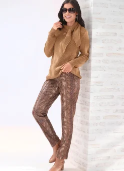 BADER Hose in Reptil-Optik COGNAC-SCHWARZ-GOLDFARBENFARBEN