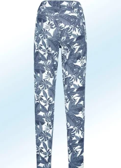 Online BADER Hose in trendiger Blätter-Dessinierung JEANSBLAU-WEISS