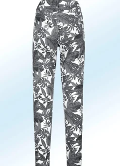 Discount BADER Hose in trendiger Blätter-Dessinierung SCHWARZ-WEISS