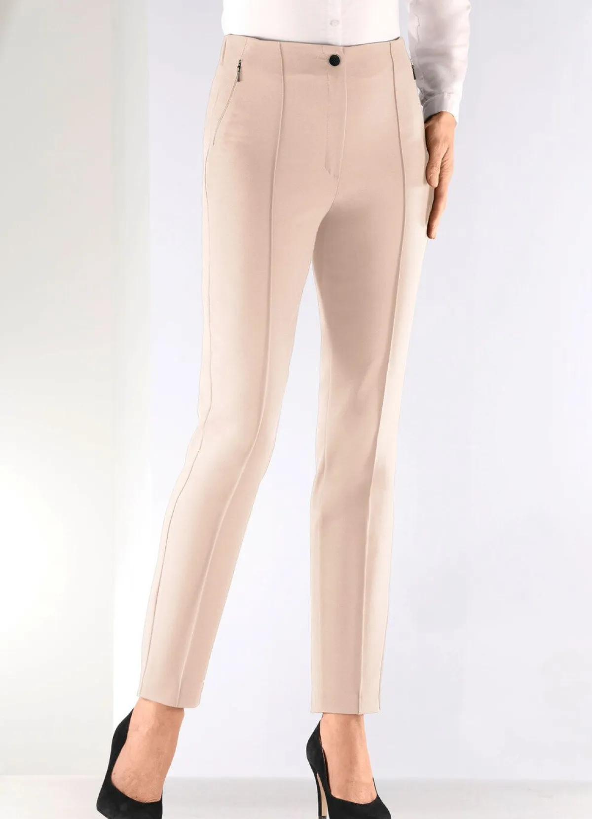 Hot KLAUS MODELLE MADE IN GERMANY Hose mit angeschnittenem Bund BEIGE