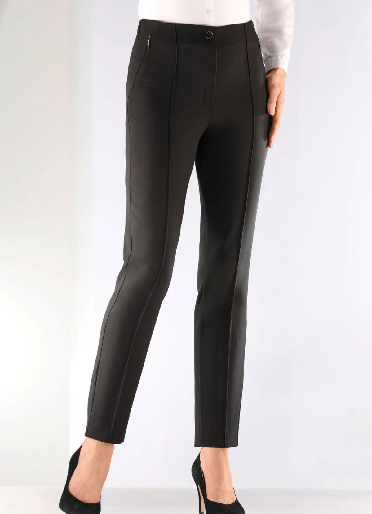 Outlet KLAUS MODELLE MADE IN GERMANY Hose mit angeschnittenem Bund SCHWARZ