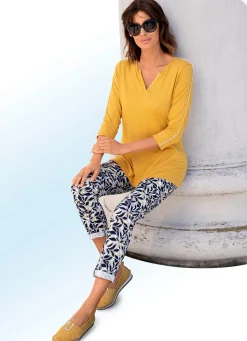 Best BADER Hose mit aparter Floral-Dessinierung MARINE-ECRU