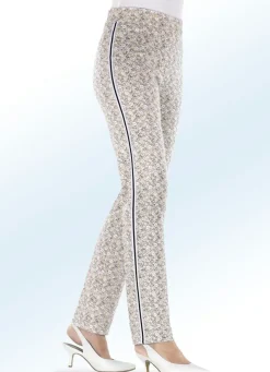 Sale ELENA EDEN Hose mit aparter Floral-Dessinierung und effektvollem Zierband BEIGE-WEISS