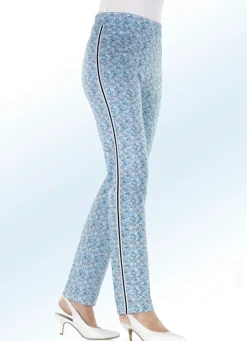 Clearance ELENA EDEN Hose mit aparter Floral-Dessinierung und effektvollem Zierband BLEU-WEISS