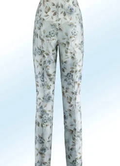 Discount BADER Hose mit farbharmonischer Floraldessinierung BLEU-SAND-GRAU
