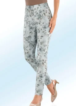 Discount BADER Hose mit farbharmonischer Floraldessinierung BLEU-SAND-GRAU