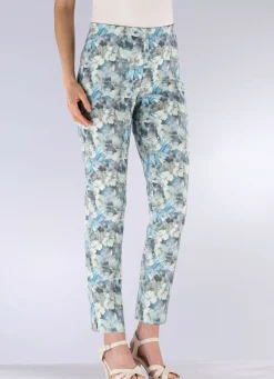 Hot KLAUS MODELLE MADE IN GERMANY Hose mit floralem Allover-Dessin ECRU-BLEU-BUNT