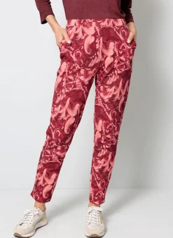 Outlet BADER Hose mit floraler Dessinierung GRANATROT-ROSÉ