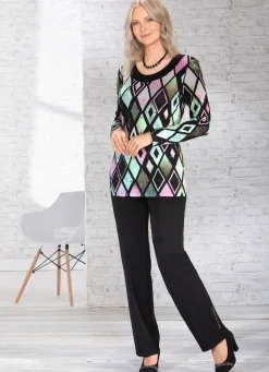 Discount KLAUS MODELLE MADE IN GERMANY Hose mit hübschen Strass- und Perlenzier-Motiven SCHWARZ