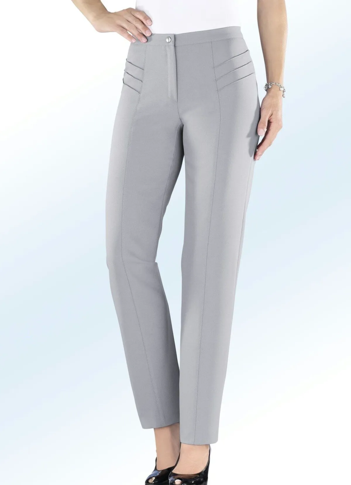 Sale KLAUS MODELLE MADE IN GERMANY Hose mit hübscher Biesenzier HELLGRAU