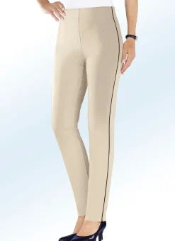New KLAUS MODELLE MADE IN GERMANY Hose mit kontrastfarbener Zierpaspel BEIGE-SCHWARZ