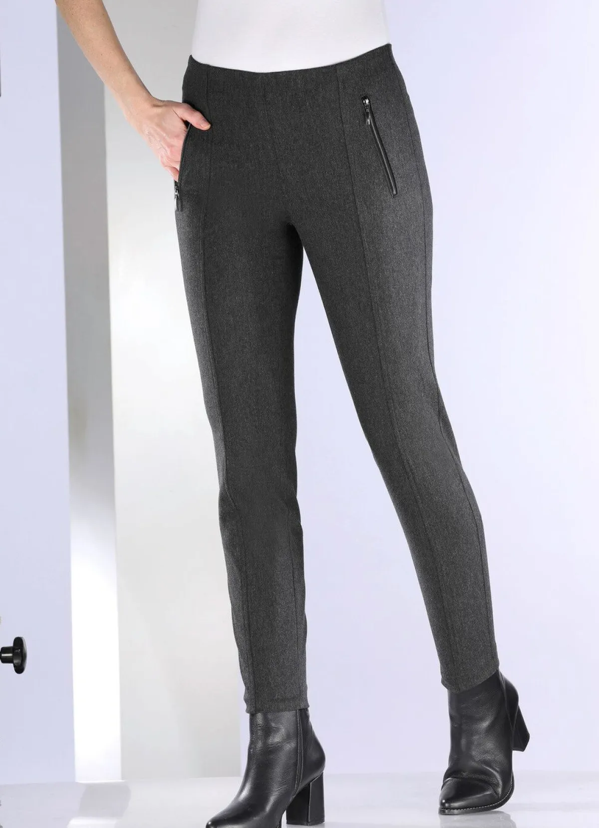 Outlet BADER Hose mit Reißverschluss-Taschen ANTHRAZIT MELIERT