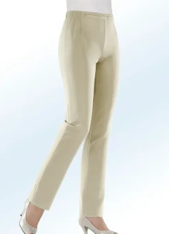 New KLAUS MODELLE MADE IN GERMANY Hose mit schmückendem Zierteil vorne am Bund HELLBEIGE