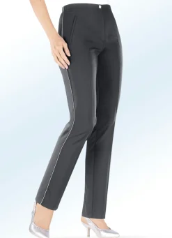 Hot KLAUS MODELLE MADE IN GERMANY Hose mit schöner Glanzgarn-Zierpaspel ANTHRAZIT